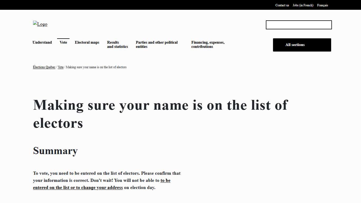 Making sure your name is on the list of electors – Élections Québec
